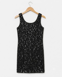<b>Black</b> Fashion Printed <b>Sequined</b> Sleeveless Sheath Dress Scoop Neck Above Knee Length Party Gown - Product Image 2