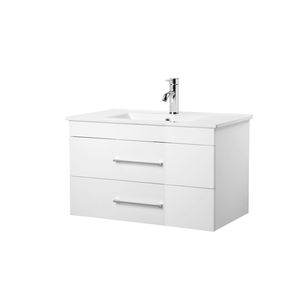 Mobile Bagno Sospeso Bianco Lucido da 32 Pollici con Doppio Cassetto, Sistema Soft Close, Lavabo in Ceramica e Struttura in Alluminio - CRE - Product Image 3