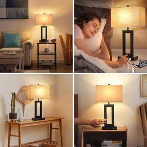 Set 2 Modern Touch Control Table <b>Lamps</b> 3-Way Dimmable 2 USB Ports Cream Fabric <b>Shade</b> Included Bulbs for Bedroom Bedside Living - Product Image 3