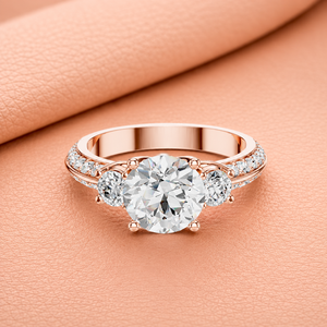 Anillo de Compromiso Elegante con Halo de Diamantes de Corte Redondo, Oro Rosa, Joyería Nupcial con Pavé, Certificado IGI, Anillo de Boda de Lujo, Regalo - Product Image 1