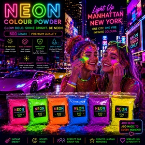 Polvo de Color Fluorescente Neón Natural No Tóxico a Prueba de Agua 500g a Granel para Fiestas, Festivales de Música, Carnavales, Mercado de EE. UU. - Product Image 1