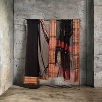 Sari Zhaad Pallu à double bordure 100% coton biologique teint uni