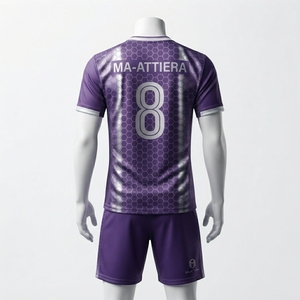 Ensemble de maillots de football personnalisés violets, imprimé nid d'abeille, uniforme d'équipe, manches courtes, shorts assortis, OEM ODM, vente en gros, professionnel - Product Image 2