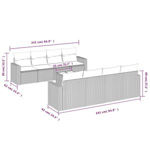 Juego de sofás de patio de ratán sintético negro de 9 piezas con cojines, conjuntos de jardín - Product Image 3