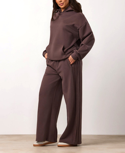 Survêtement sportif léger et confortable pour femme, grande taille, marron, avec coutures rehaussées, idéal pour l'hiver, personnalisable avec logo - Product Image 1