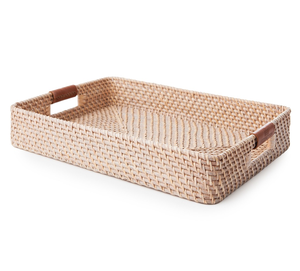 Bandeja rectangular de ratán blanco con asas, diseño para servir té y café en la oficina, a precio de mayoreo. - Product Image 1