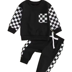 Customized Brand Baby Casual Print Color-Block Zip-<b>Up</b> Hooded Jersey Sweatshirt Joggers 100% Cotton ODM Autumn Winter Knitted - Product Image 1