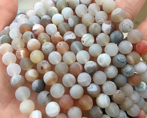 Perles rondes mates en agate druzy naturelle, perles en quartz druzy pour la fabrication de bijoux, fournisseur en gros de pierres précieuses - Product Image 1