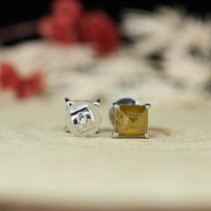 Real Yellow Citrine Solitaire Stud <b>Earrings</b> 925 Sterling Silver High Polish Square Faceted Dainty Claw Setting Push <b>Back</b> Gift - Product Image 6