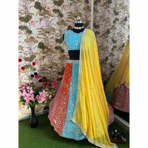 ATRACTIVO GEORGETTE BORDADO SECUENCIA TRABAJO LEHENGA CHOLI CON DUPATTA MULTI - Product Image 1