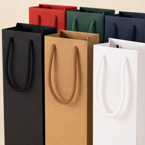 Bolsas de Regalo de Papel para Botellas de Vino Personalizadas al por Mayor con Asas de Cuerda |   Bolsas de Embalaje de Lujo para Vino, Bolsas de Regalo de Papel Impresas Personalizadas - Product Image 3