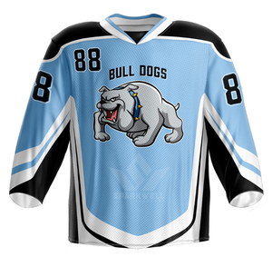 Maillot de hockey sur glace pour homme, blanc, bleu, rouge, col en V, manches longues, maille sublimée, évacuation de l'humidité, uniforme d'équipe, numéro 88 - Product Image 2