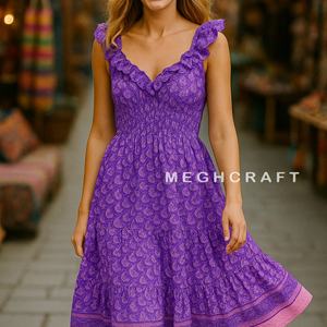 Vestido Maxi de Verano 2026 Estilo Bohemio para Mujer, Cintura Imperio, Manga Corta, Estilo Indio - Venta al Por Mayor - Product Image 3