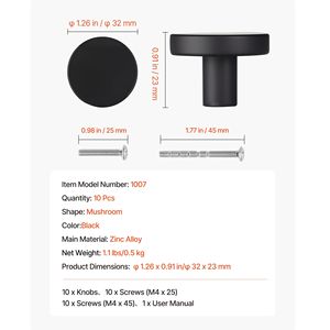 Set di 10 Pomelli per Mobili da Cucina in Lega di Zinco Nera, Stile Classico, 1,26 Pollici, Maniglie per Cassetti e Porte - Product Image 5