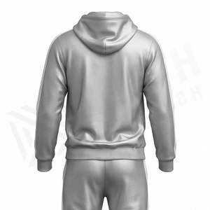 Men's Grey Hooded <b>Tracksuit</b> Full Zip Sweatshirt With Logo Casual Sportswear Set Autumn Wear - Product Image 2