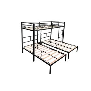 Lit superposé triple avec structure métallique robuste, lattes en bois anti-bruit et sans grincement, aucun sommier requis - pour les dortoirs - Product Image 4