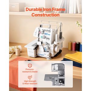 Macchina da Cucire Overlock con 1250 Punti al Minuto, Luce LED, Piedini a Forte Suzione, Capacità 3-4 Fili - Product Image 6