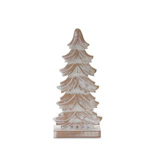 Figurine de sapin de Noël classique en bois, finition blanchie à la chaux moderne, ornement décoratif fait main pour table et décoration intérieure - Product Image 1