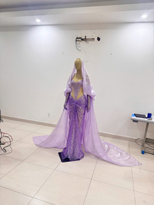 Purple Mermaid Wedding Dress With <b>Jacket</b> Beaded <b>Chiffon</b> Floor-Length Cathedral Train Sweetheart Neckline Backless Design - Product Image 5
