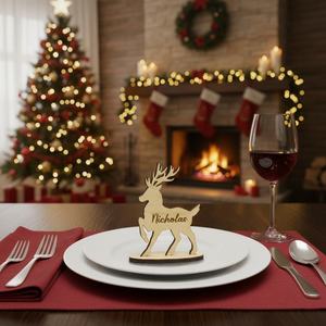 Personalized Wooden Deer <b>Place</b> <b>Card</b> Christmas Table Decor Holiday Animal Theme Rustic Design - Product Image 3