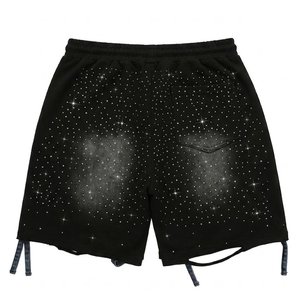 Conjuntos de camisas y pantalones cortos negros para hombre, con logotipo impreso personalizado, lavado ácido y pedrería, los más vendidos, para ropa urbana vintage de alta calidad. - Product Image 5