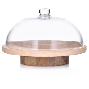 Support à gâteau rond en bois avec couvercle en verre, présentoir à desserts fait main pour la maison, la boulangerie et les événements, en solde - Product Image 6