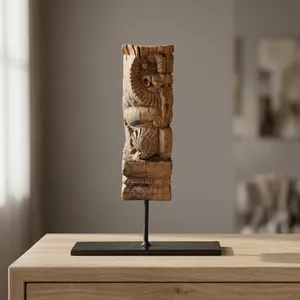 Support décoratif vintage en bois sculpté sur socle en fer pour table, console, table basse, meuble de salon ou chambre à coucher - Product Image 5