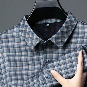 Chemise habillée à carreaux pour homme, manches longues, col rabattu, 100 % coton, infroissable, style décontracté chic, pour l'automne - Product Image 4