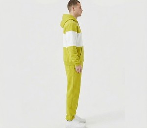 Chándal con Capucha para Hombre, Color Verde Lima, con Bloques de Color, Manga Larga, Sudadera Informal con Bolsillos Laterales, Corte Regular, Ropa de Otoño - Product Image 3