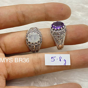 Anillo de diseño antiguo con amatista y piedra lunar, anillos de plata de ley 925, precio al por mayor, joyería - Product Image 1
