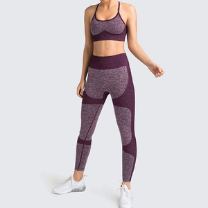 Conjunto de Yoga de 2 Piezas para Mujer, Spandex/Nailon, Transpirable, Sin Costuras, Cintura Elástica, Sin Mangas, Cuello Redondo, Estampado, Resistente a las Arrugas - Product Image 2