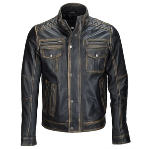 Chaqueta de Cuero Genuino Impermeable para Hombre con Cuello Alto, Chaqueta de Invierno Cálida y Duradera, Chaqueta Casual de Motociclista con Cierre - Product Image 6