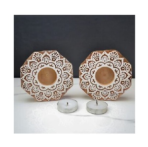 Decorative Wooden Mandala <b>Tealight</b> <b>Holder</b> with Detailed Floral Pattern for Home Décor Centerpiece and Festive Display - Product Image 2
