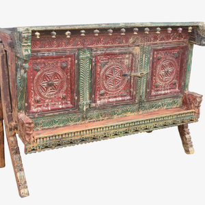 Haswani Handicrafts Antique Multicolor Wooden Majuce <b>Chest</b> Handcrafted Rustic <b>Storage</b> Cabinet Vintage Carved Tribal Solid - Product Image 1