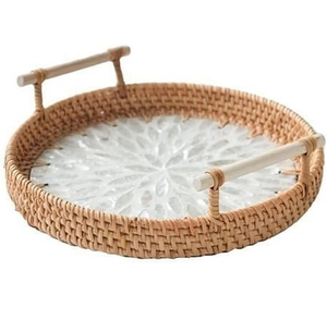 Proveedor Mayorista de Bandejas de Almacenamiento de Ratán y Concha de Nácar, 3 Piezas, Bandeja Organizadora Redonda con Incrustaciones de Concha de Nácar Personalizable, Superventas - Product Image 3