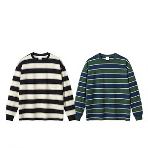 เสื้อยืดแขนยาวลายทางสำหรับผู้ชาย คอกลม ทรงปกติ สีเขียว น้ำเงิน ดำ ขาว - Product Image 1
