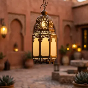 Lanterne suspendue en métal, forme géométrique, décoration intérieure et extérieure, 100% faite à la main, luminaire pour salon - Product Image 6