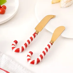 Elegant and Durable Red White Enamel Jelly Pattern Butter Knife Gold Stainless Steel High-Quality Hotel and Giftware <b>Flatware</b> - Product Image 4
