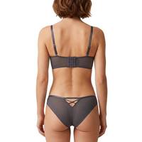 Ensemble de Lingerie Boudoir Gris Foncé en Dentelle Florale à Cils avec Armatures, Bretelles Croisées à l'Avant, Soutien-Gorge à Anneau Métallique et String – Vente en Gros