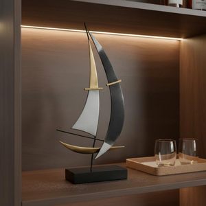 Statue de voilier en fer forgé, décoration de bateau moderne, ornement de voilier minimaliste de luxe pour salon, bureau, étagère - Product Image 3
