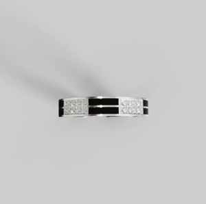 Bague à motif damier en argent sterling noir et blanc, design moderne et symbolique - Product Image 2