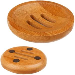 Curio Craft Round <b>Bamboo</b> <b>Soap</b> <b>Dish</b> Modern Minimalist Design Anti-Slip Easy to Clean Bathroom Accessory - Product Image 2