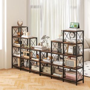 Libreria Rustica Industriale a 9 Cubi con Struttura in Acciaio al Carbonio per Soggiorno e Ufficio Domestico - Product Image 3