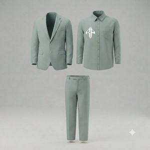 Traje de Pantalón y Chaqueta de Terciopelo Estilo Italiano para Hombre, Antiarrugas, Transpirable, Cierre de Botones, Diseño Plano Frontal, Viscosa/Poliéster - Product Image 1