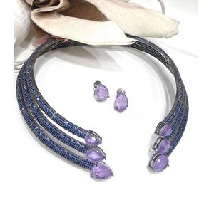 Glamorous Premium Quality Brass Zircon Trendy <b>Statement</b> <b>Necklace</b> Earrings Set Women Traditional Wedding Anniversary Party Gift - Product Image 1