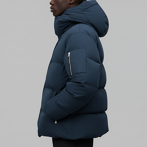 <b>Men's</b> Hooded Puffer <b>Jacket</b> Winter Thick Windproof Casual Loose Fit Solid Color Polyester Wadding Zipper Closure Front Logo - Product Image 3