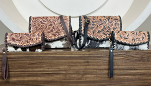 Sac à bandoulière en cuir et cuir de vachette pour femmes avec portefeuille assorti Ensemble de sacs à main deux pièces en cuir véritable de style occidental - Product Image 4