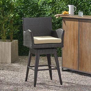 Modern 1-Piece Brown Wicker <b>Swivel</b> <b>Barstool</b> Multi-Outdoor with Tapered Legs - Product Image 3