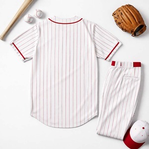 Ensemble de maillots de baseball à rayures rouges et blanches de haute qualité, à séchage rapide, à manches courtes, pour hommes et équipes de jeunes - Product Image 6