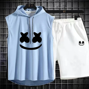 Ensemble deux pièces décontracté pour homme, t-shirt et short, tenue de sport tendance à manches courtes, survêtement à capuche - Product Image 6